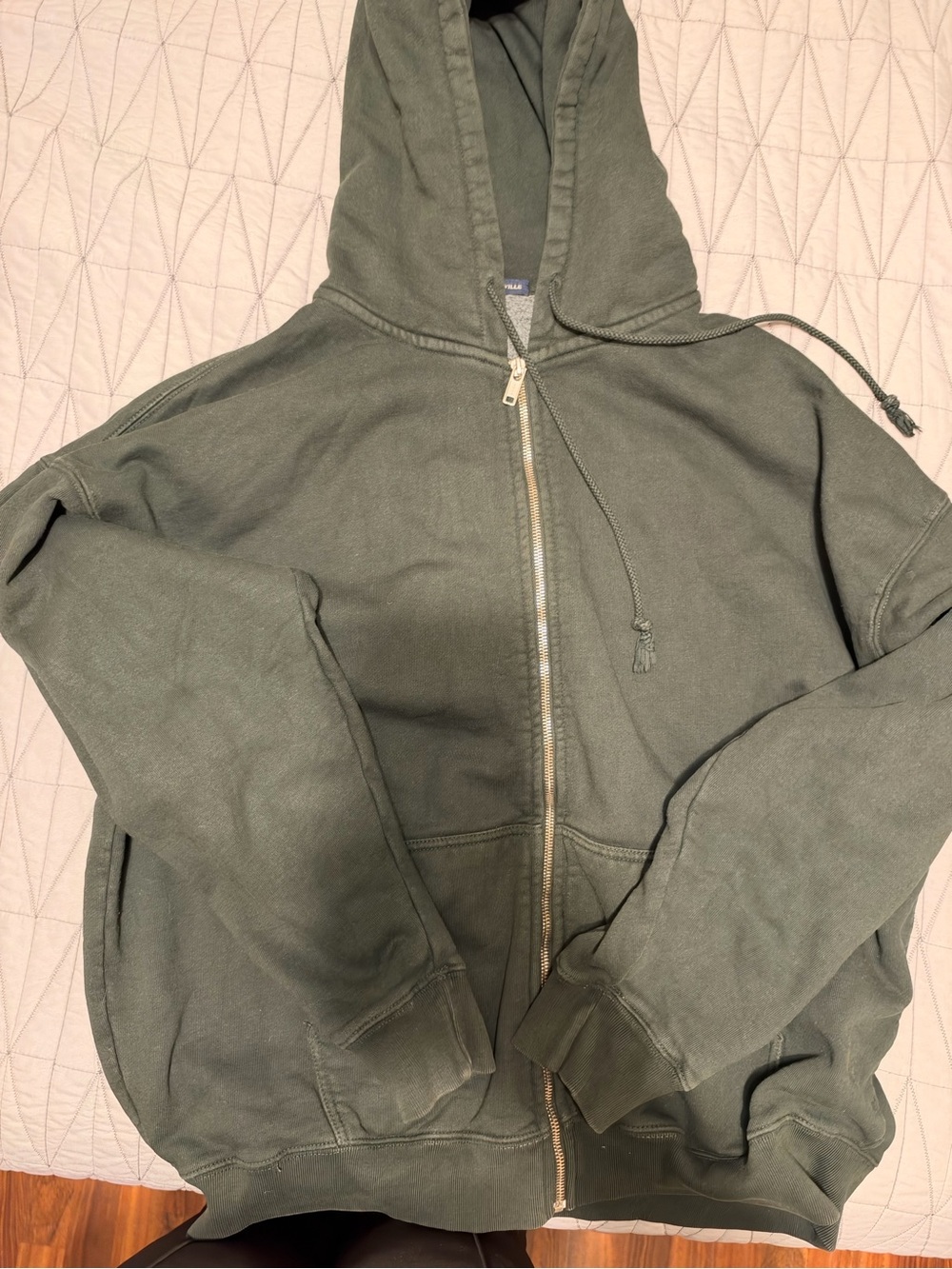 Brandy Melville Oversized Olive Green Zip Up Hoodie One Size